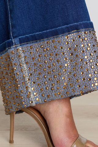 Claire Palazzo Cuff Jean - Champagne Crystal