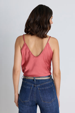 Back view of the Yara Silk Camisole - Rosewood showing the delicate straps