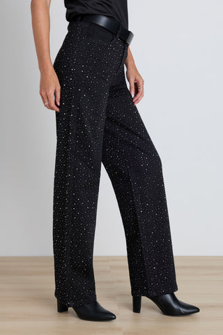 Detail of the Hallie Crystal Jean in Black, close-up of the crystal embellishment on black stretch denim