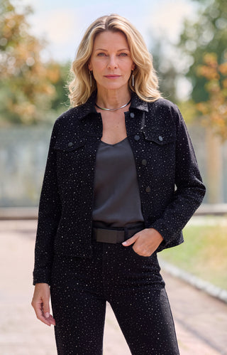 Sybil Crystal Denim Jacket - Black