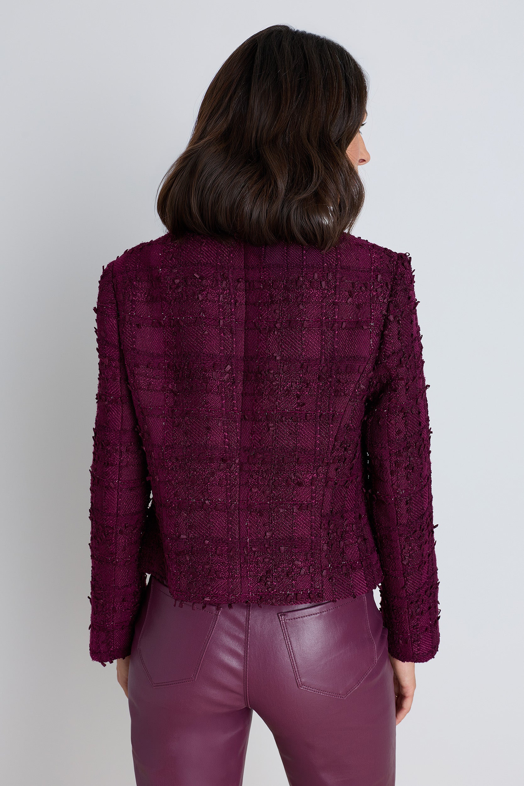 Gabrielle Double Breasted Tweed Blazer in Mulberry | The Noli Shop