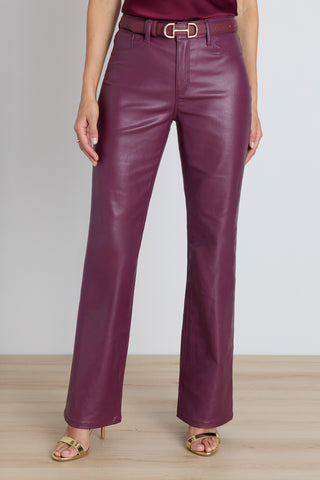 Aria Coated Flare Jean in Mulberry on model