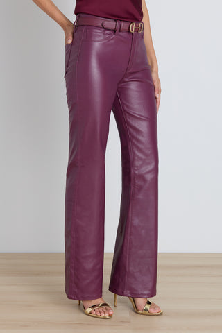 Aria Coated Flare Jean in Mulberry on model, alternate view