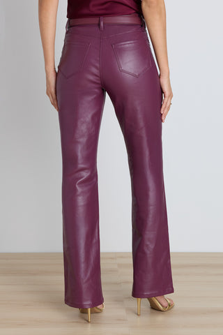 Aria Coated Flare Jean in Mulberry on model, detail view