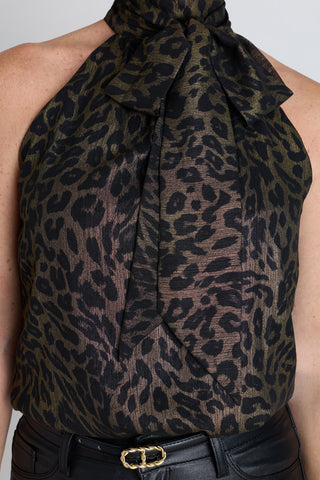 Rina Tie Neck Blouse - Leopard Foil