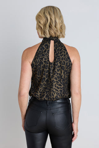 Rina Tie Neck Blouse - Leopard Foil