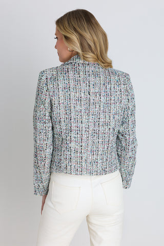 Gabrielle Double Breasted Tweed Blazer - Teal Multi