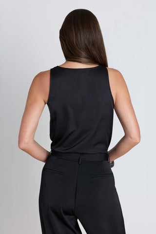 Back view of the Kay Silk Top - Black showing the sleek silhouette