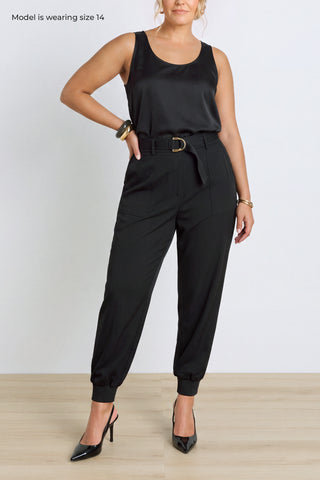Adrienne Satin Cargo Pant - Black