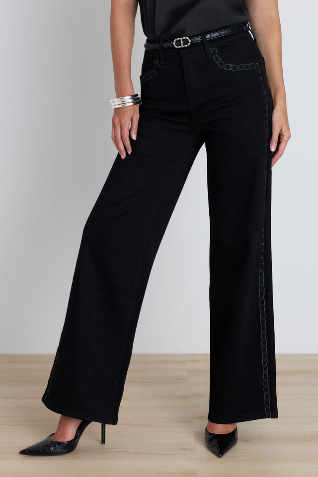 Celeste Slim Palazzo Jean - Black Chain