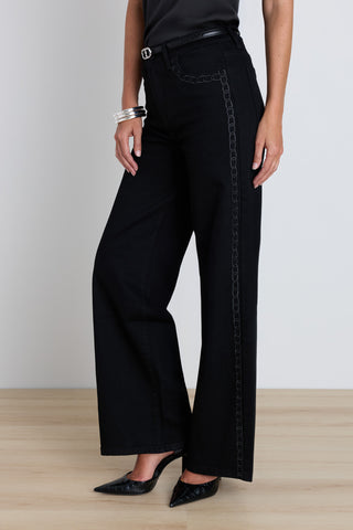 Celeste Slim Palazzo Jean - Black Chain