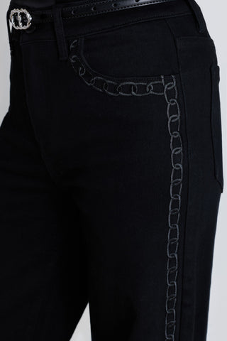 Celeste Slim Palazzo Jean - Black Chain