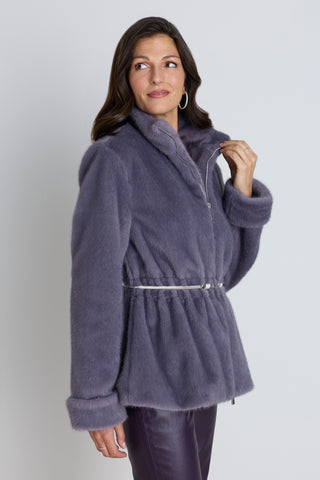 Antonia Belted Fur Jacket - Lavender, additional styled view on model