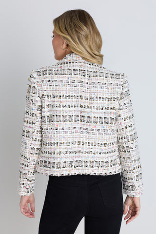 Back view of the Gabrielle Tweed Blazer - Ecru Multi showing the tailored silhouette