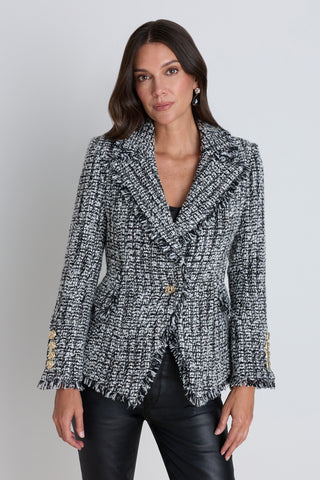 Giselle Single Breasted Tweed Blazer - Black/White