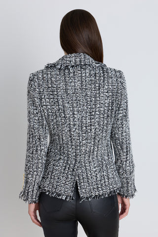 Giselle Single Breasted Tweed Blazer - Black/White