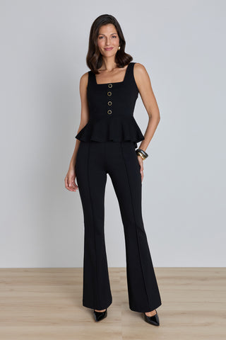 Silvana Peplum Top in Black worn by model, peplum waist detail, The Noli Shop