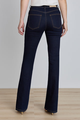 Back view of the Veronica Button Jean - Indigo showing the flared dark denim