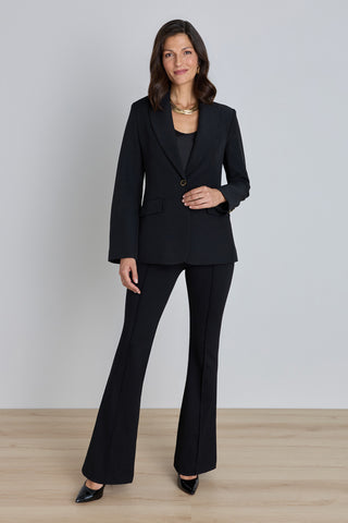 Cheryl Single Breasted Blazer in Black worn by model, tailored fit detail, The Noli Shop