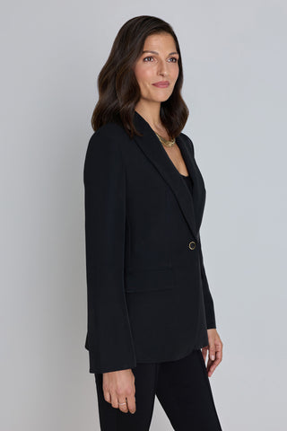 Cheryl Single Breasted Blazer in Black worn by model, alternate angle, single breasted black blazer, The Noli Shop