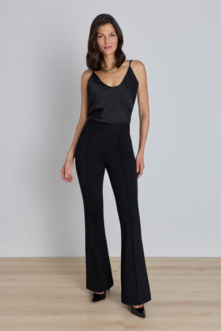 Farrah Ponte Pant in Black worn by model, fit and drape detail, The Noli Shop