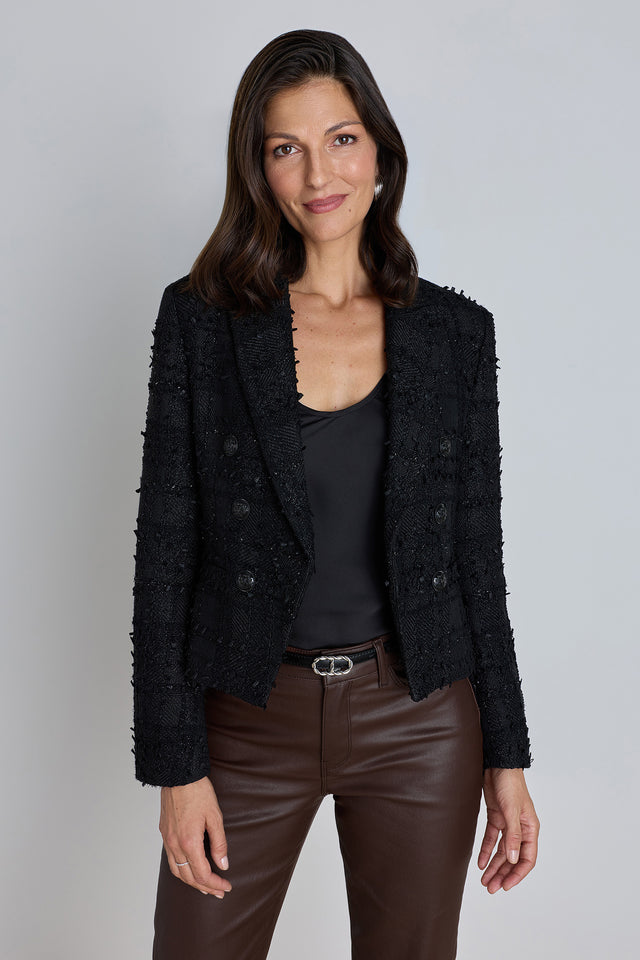 Gabrielle Double Breasted Tweed Blazer - Noir