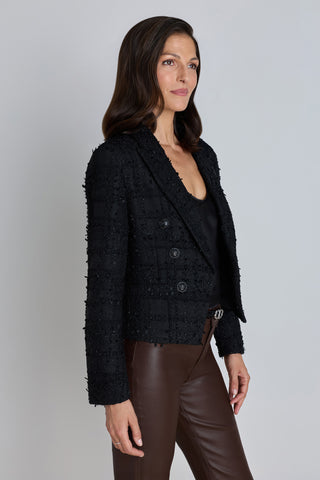 Gabrielle Double Breasted Tweed Blazer - Noir