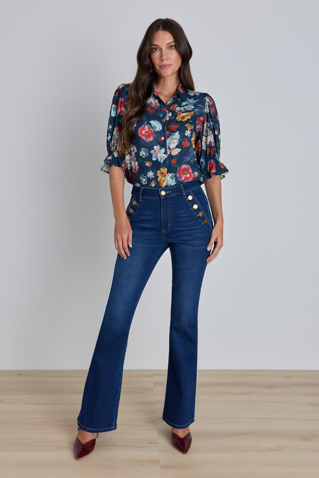 Cindy Ruffle Sleeve Blouse - Midnight Garden