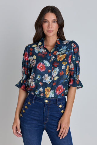 Cindy Ruffle Sleeve Blouse - Midnight Garden