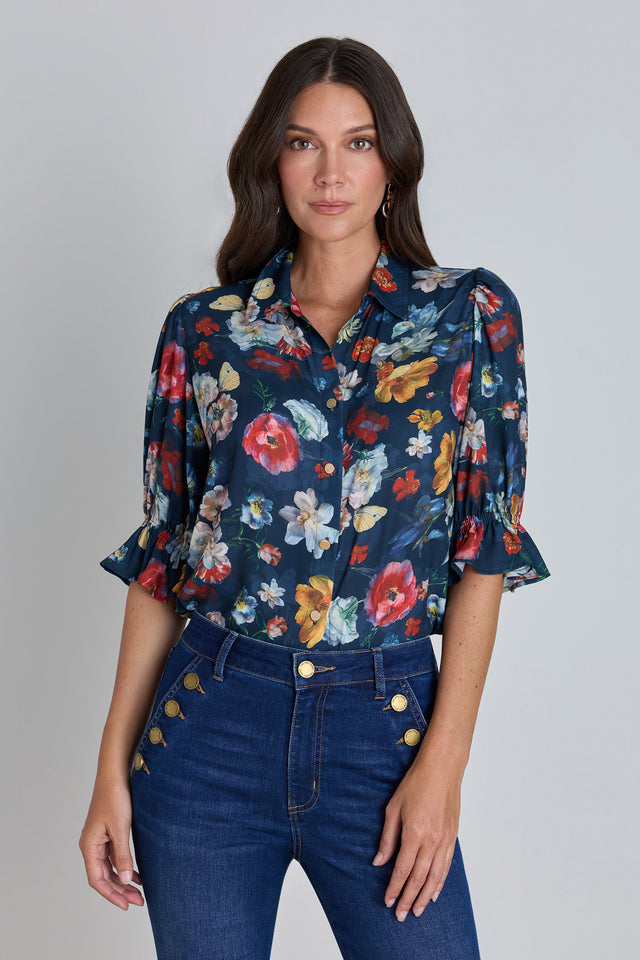 Cindy Ruffle Sleeve Blouse - Midnight Garden
