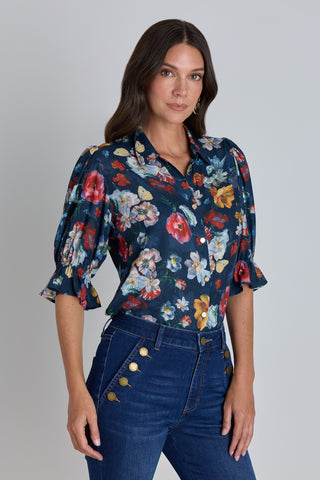Cindy Ruffle Sleeve Blouse - Midnight Garden