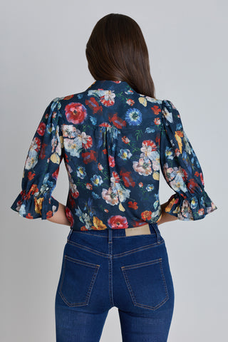Cindy Ruffle Sleeve Blouse - Midnight Garden