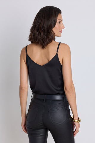 Back view of the Yara Silk Camisole - Black showing the layerable silhouette