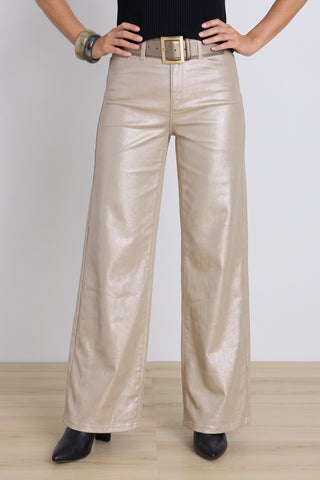Celeste Coated Slim Palazzo Jean - Champagne