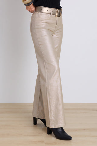 Celeste Coated Slim Palazzo Jean - Champagne