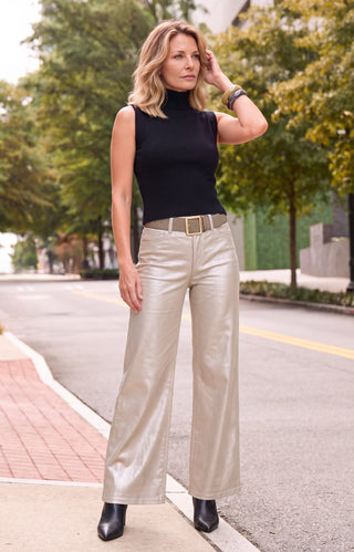 Celeste Coated Slim Palazzo Jean - Champagne