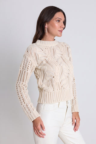 Detail of the Elea Crystal Sweater in pearl showing the crystal accents on the knit