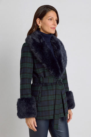 Isabel Fur Trim Coat - Tartan