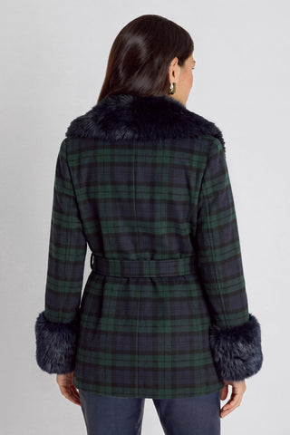Isabel Fur Trim Coat - Tartan