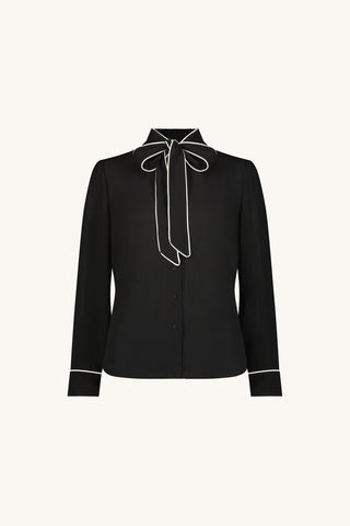Wynne Tie Neck Blouse - Black/White
