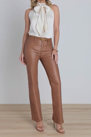 Rina Tie Neck Blouse - Pearl/Mocha
