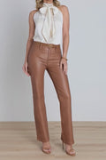 Rina Tie Neck Blouse - Pearl/Mocha