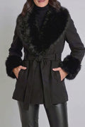 Isabel Fur Trim Coat - Black