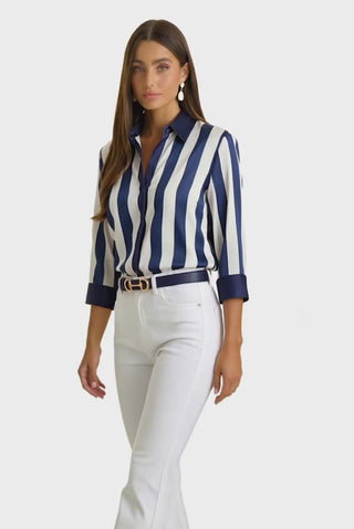 Sara Silk Blouse - Navy Stripe