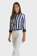 Sara Silk Blouse - Navy Stripe