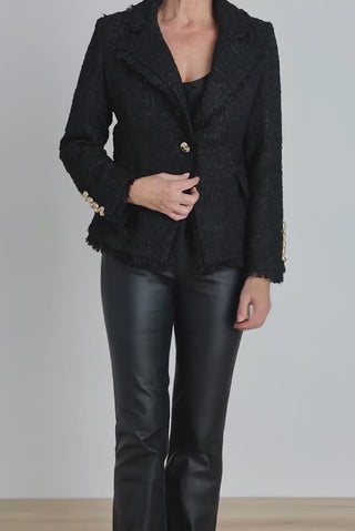 Giselle Single Breasted Tweed Blazer - Black