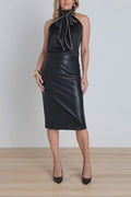 Rina Tie Neck Blouse - Black/White