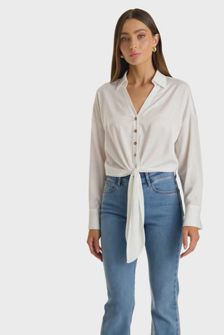 Cecilia Silk Tie-Front Blouse - White