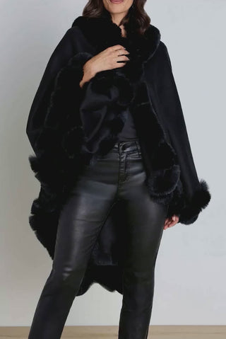 Ophelia Fur Trim Cape - Black