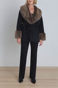 Isabel Fur Trim Coat - Black/Brown